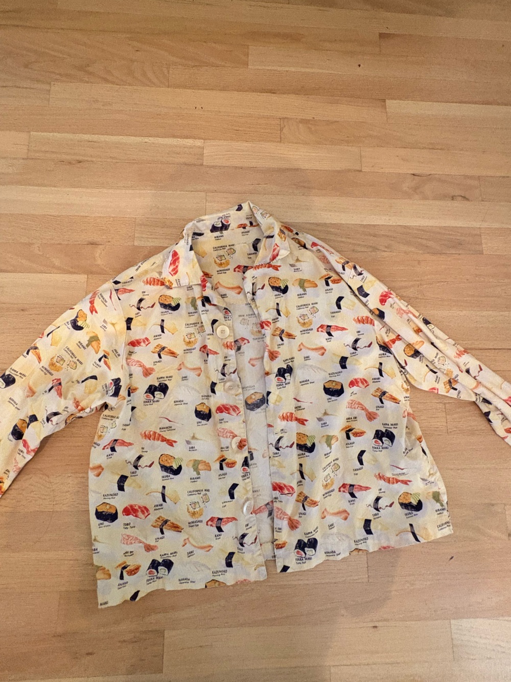 Cream Sushi Print Button-Up Shirt